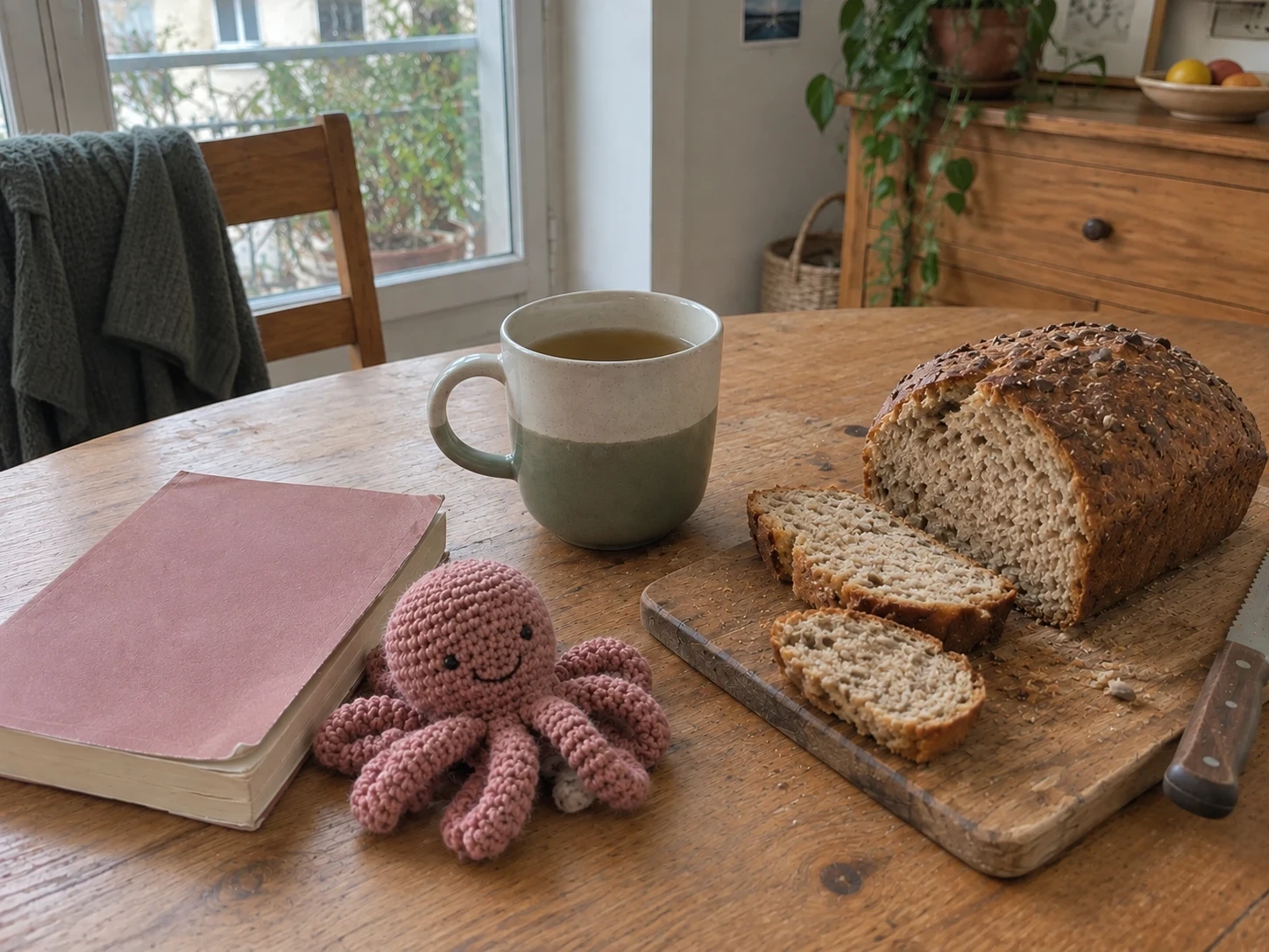 Pain maison, thé et lecture pour une pause post-partum